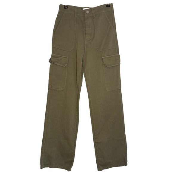 Zara Women's High Rise Green Canvas Cargo Straight Leg Pants Size 6 - Picture 1 of 6